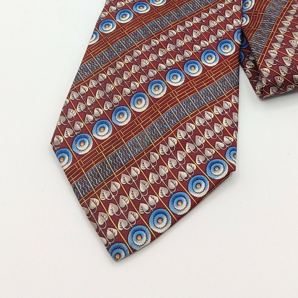 Metropolitan Museum Of Art Wool Tie Mens 60” Brown Blue Geometric Wide New